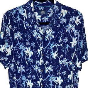 Havana Jim Shirt Tropical Palm Trees Hawaiian Short Sleeve Button Mens M Blue